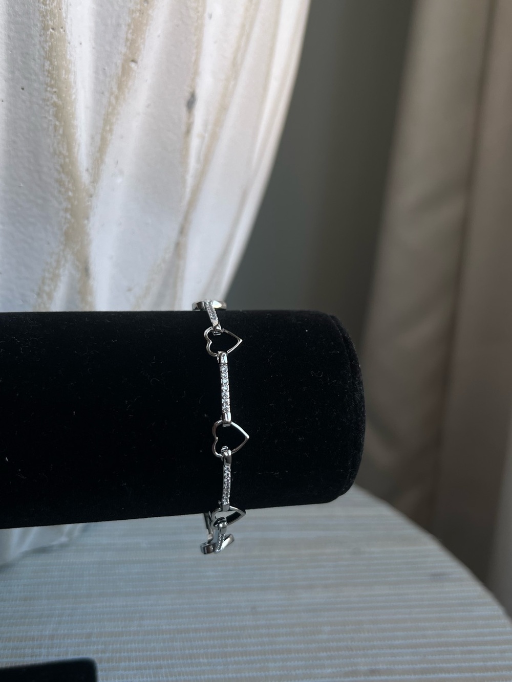 Silver Heart Link Bracelet with pavé links
